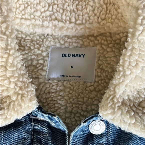 Old Navy Blue Denim Jacket with Cream Sherpa Collar - Picture 2 of 5